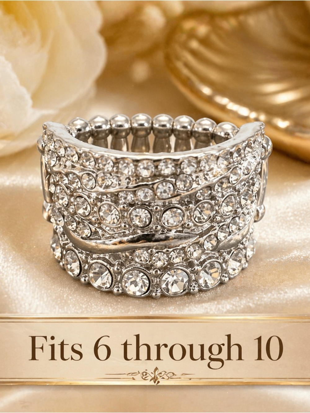 paparazzi Silver Crystal Multi-Row Stretch Ring